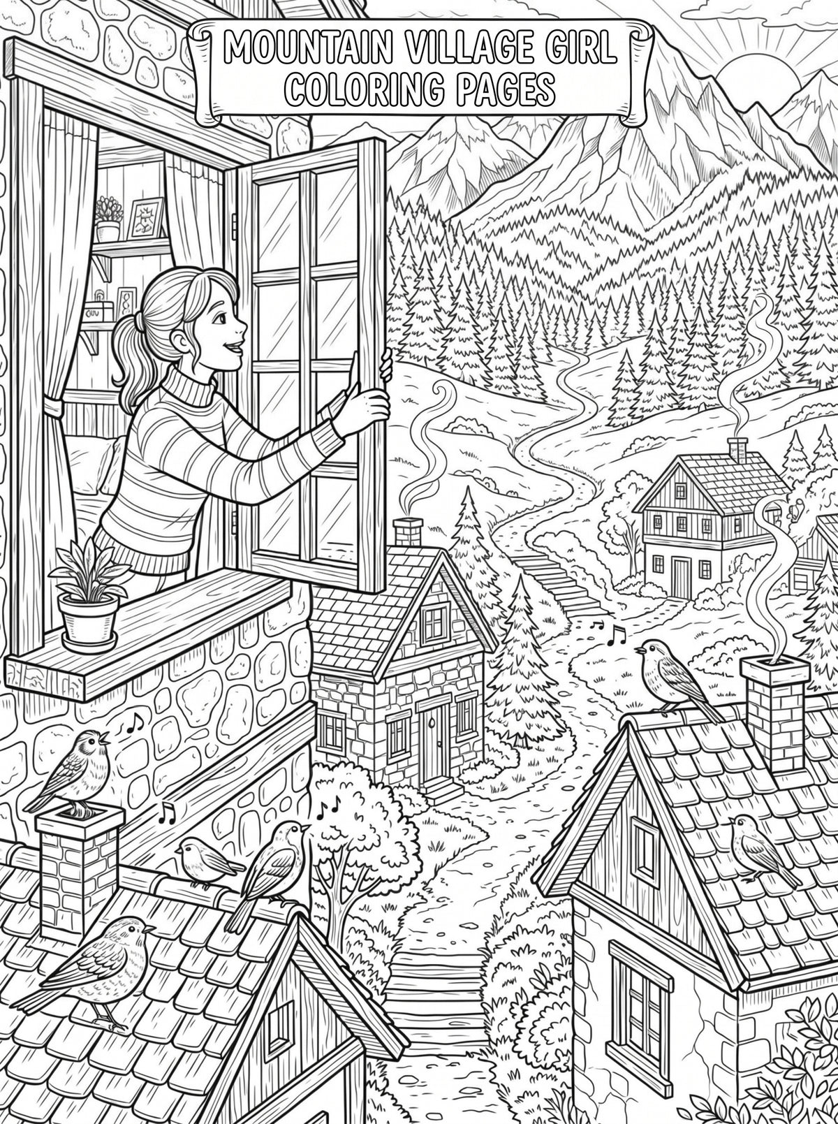 Mountain Village Girl Coloring Pages