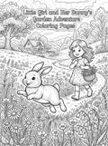 Little Girl and Her Bunny’s Garden Adventure Coloring Pages