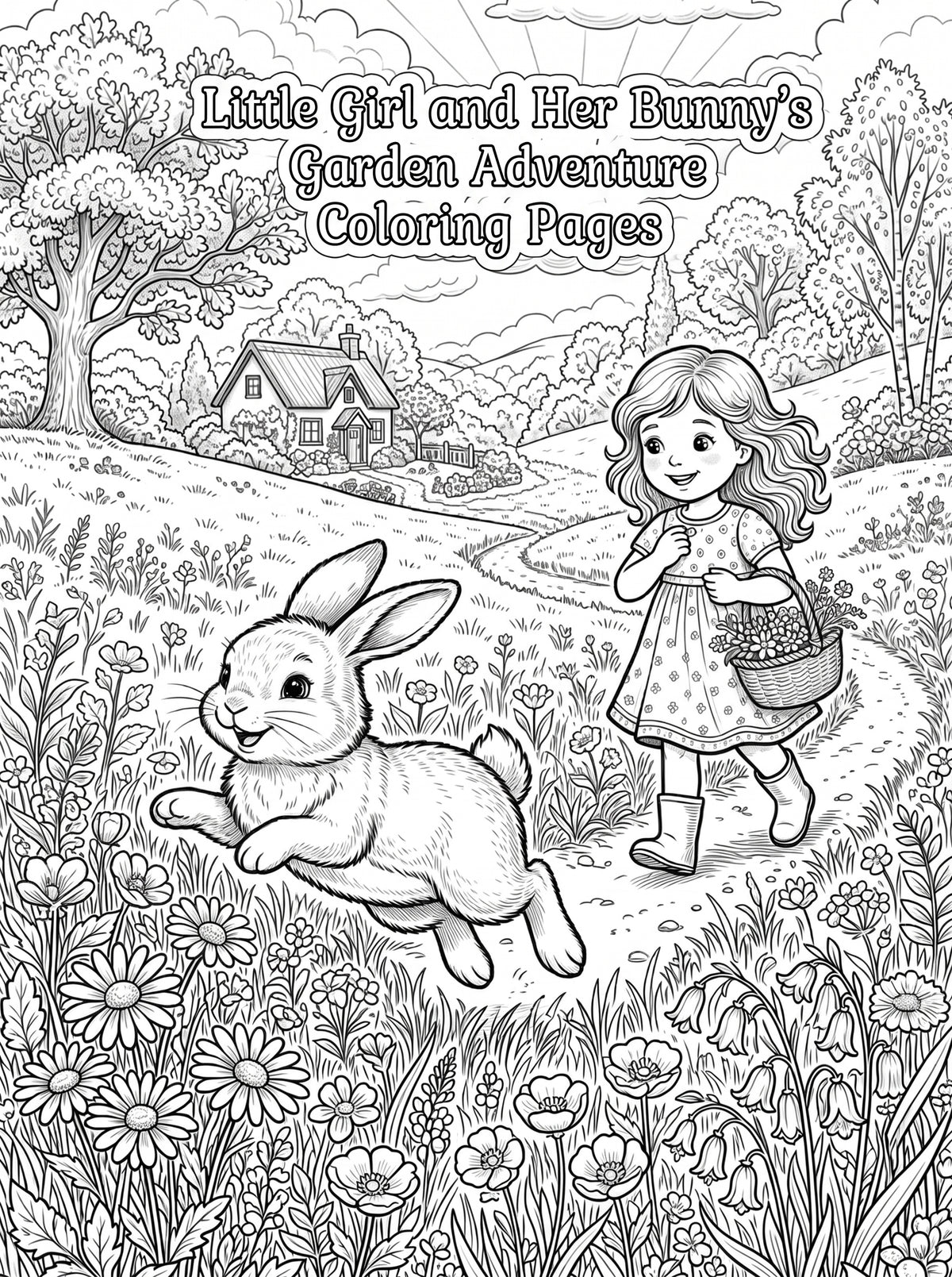 Little Girl and Her Bunny’s Garden Adventure Coloring Pages