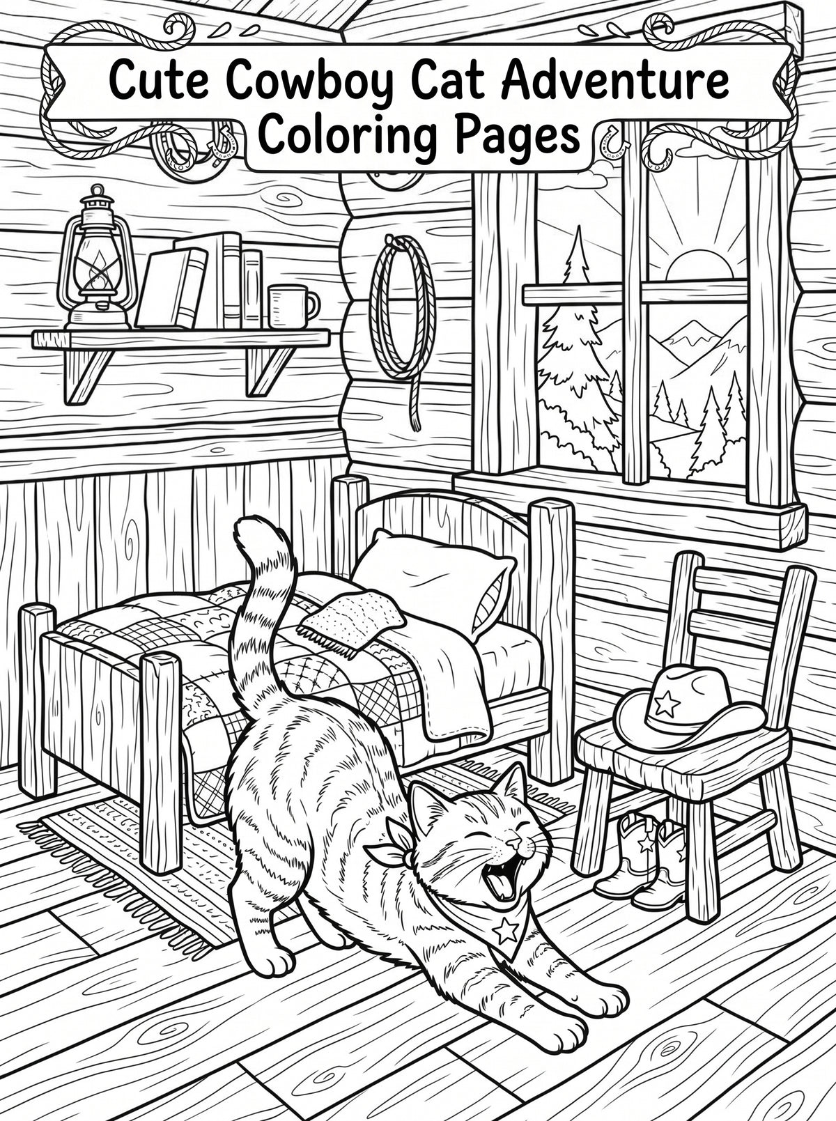 Cute Cowboy Cat Adventure Coloring Pages